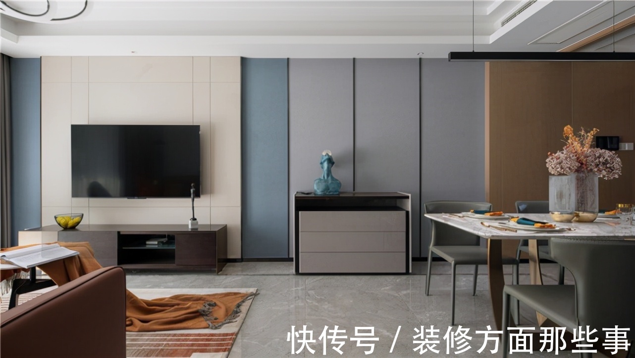 客餐厅|108平现代风三居室客餐厅以过道门为隔,书房设计太时尚了