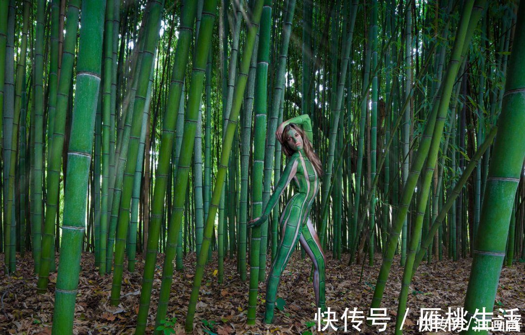 母女!这对母女人体彩绘搭档,又出新作品,这次她们把人都变成了树木