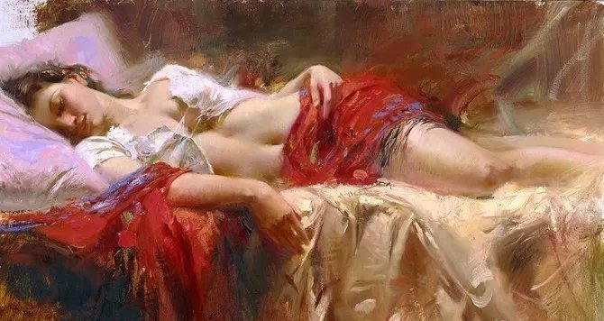 人物#皮诺德埃尼的油画人物，色彩斑斓，动静结合，光彩照人