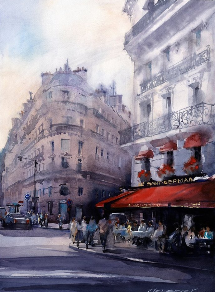 弗拉迪斯拉夫!印象水彩/美国当代艺术家弗拉迪斯拉夫水彩作品