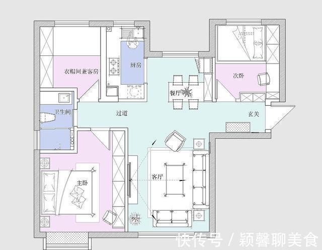 小空间|76平米三房两厅美式装修,灰色墙面搭配金色边条,小空间的轻奢味
