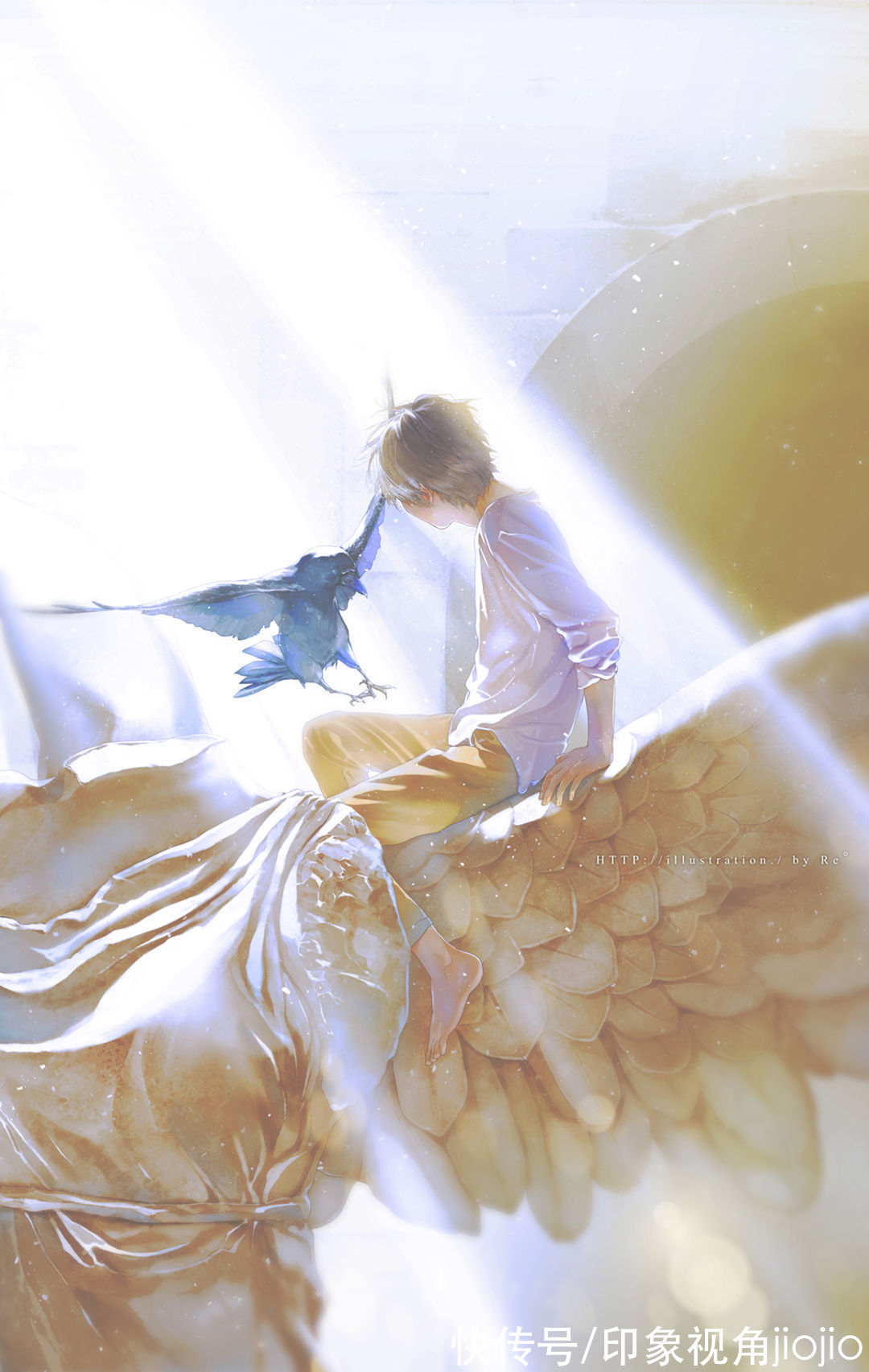 光影！光影中的美少年插画，淡淡的色彩表达颇具美感