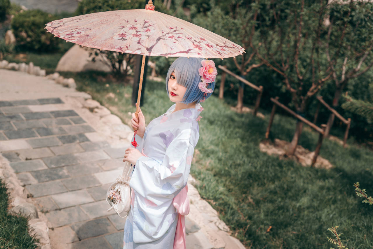 花伞|cos：浴衣蕾姆，花伞下的思念