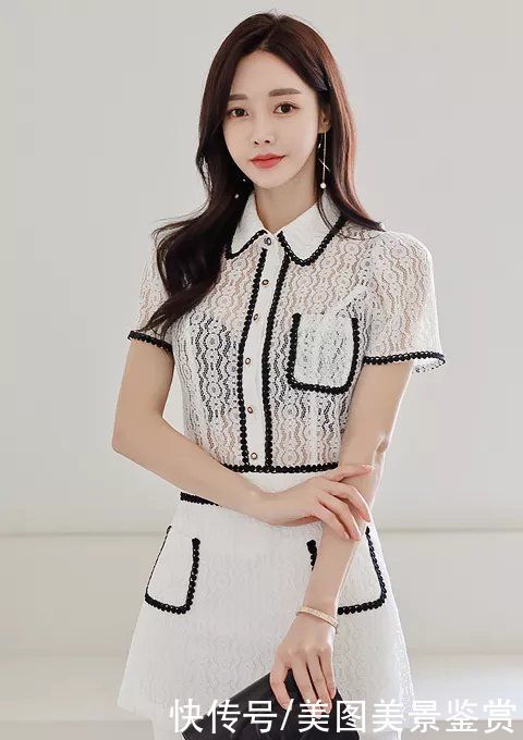 搭配|韩国女神孙允珠时尚搭配:镂空衬衣搭一体裙，彰显完美身材。