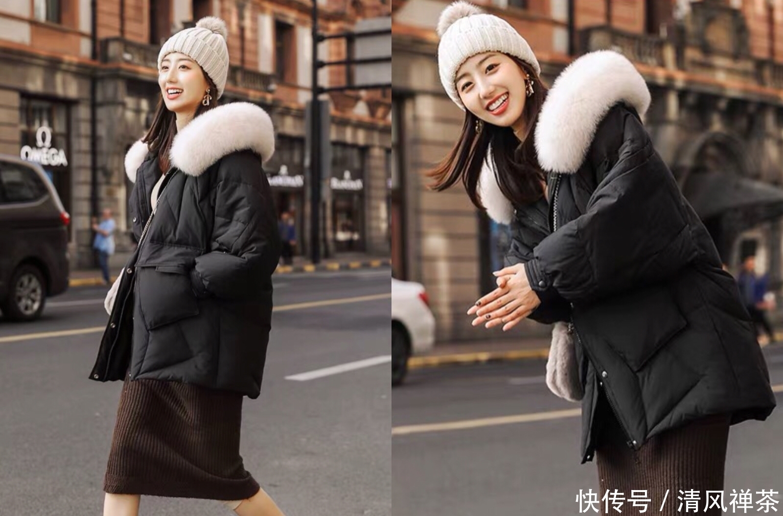 冬季流行的黑色中长款羽绒服,搭配各种下装,穿上显瘦又洋气