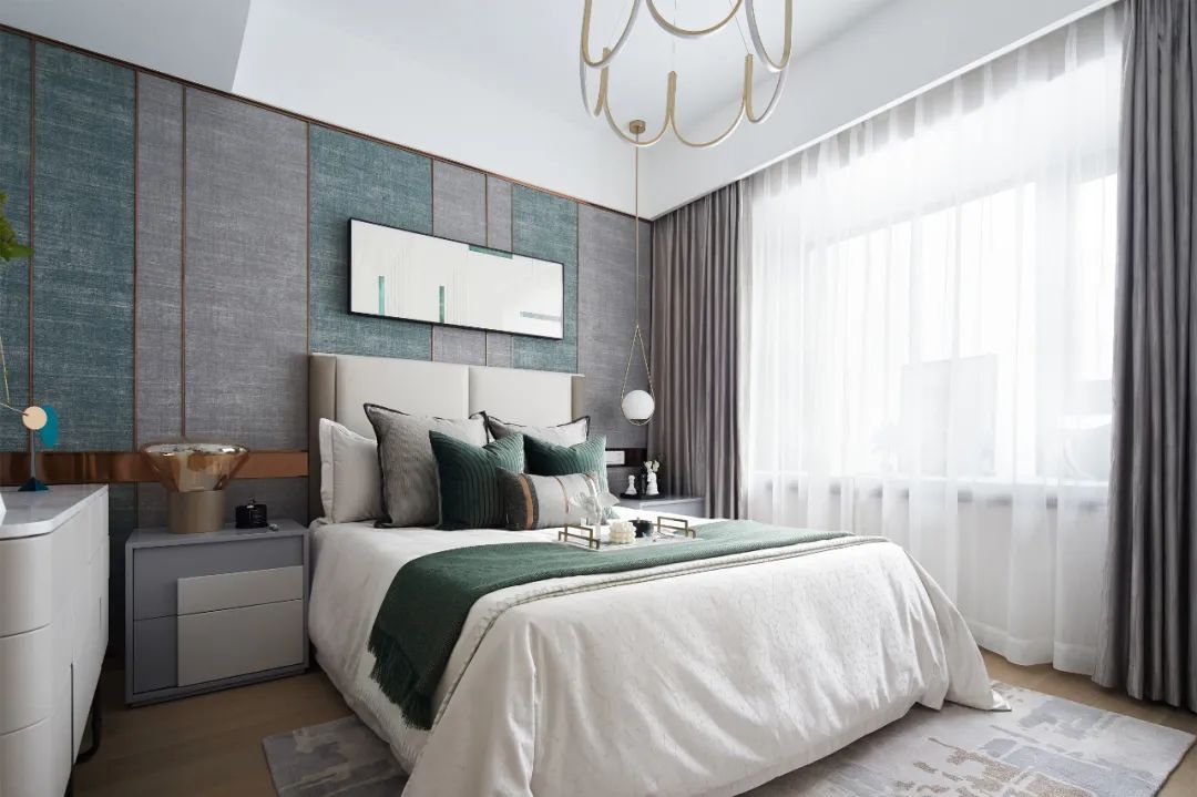 次卧|95㎡现代雅奢，丰富的颜色及软装搭配，造就出一个活力的家