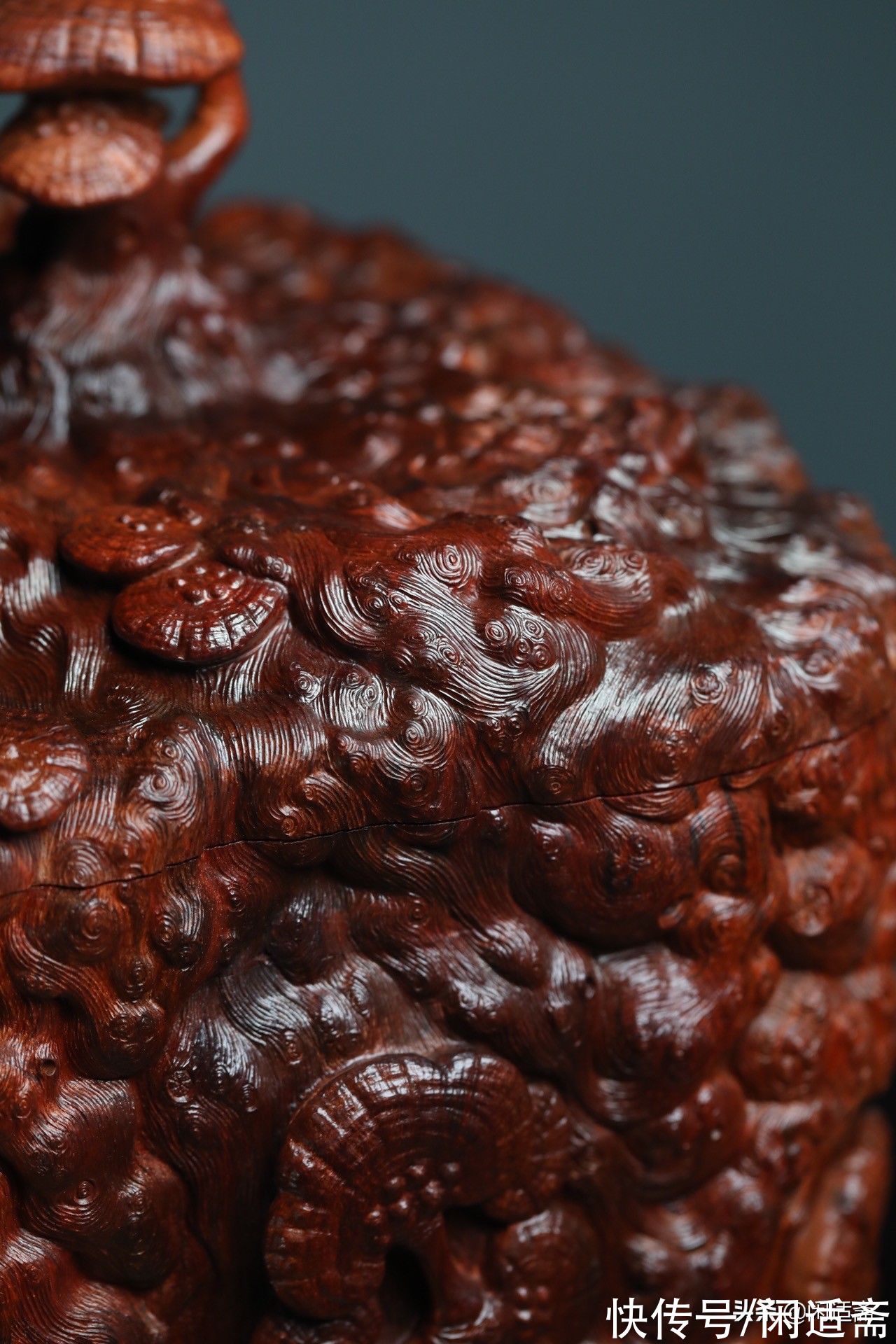 灵芝$茶室清赏，小叶紫檀，满雕灵芝树瘤，大茶仓