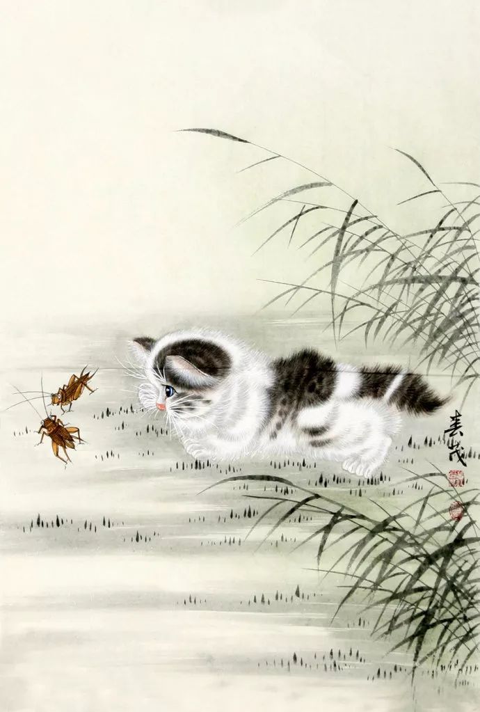 代表作品@米春茂笔下的猫,趣萌可爱,稚气童真