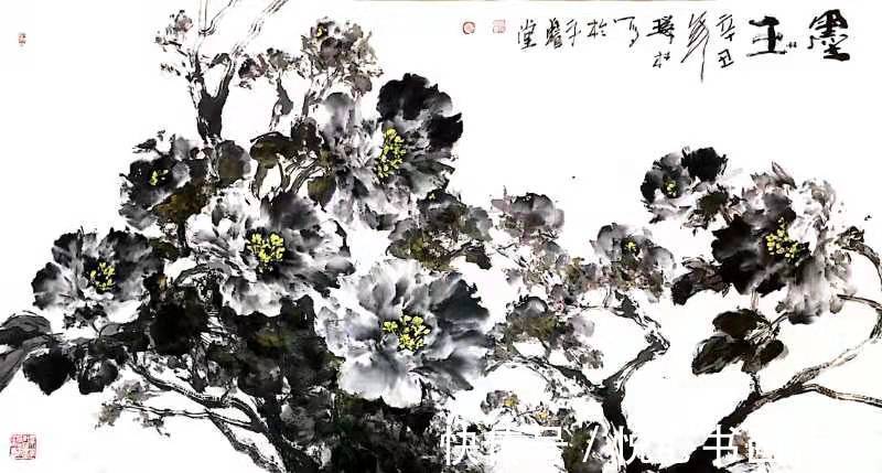 牡丹#画面溢花香，沁心扉，当代著名画家肖瑞权国画牡丹作品欣赏