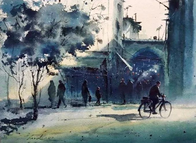 画面!极具美感的蓝绿水彩色调,如此画面,令人爱不舍手