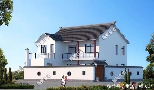 自建房|带庭院的两层自建房,中式风格设计,这日子过得安逸!