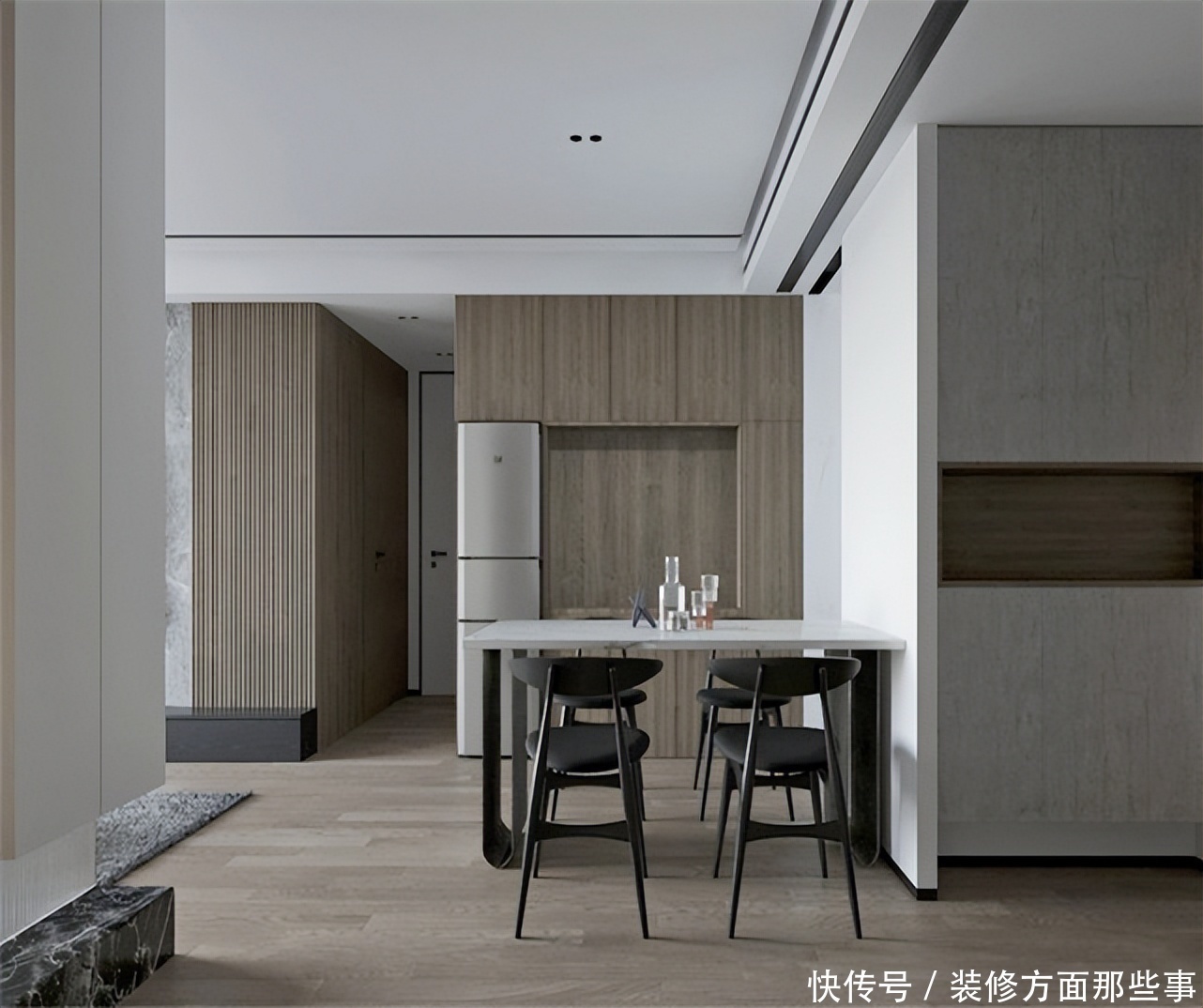 装修|87平简约风二居室,深灰色的木纹肌里诉说着年轮和岁月