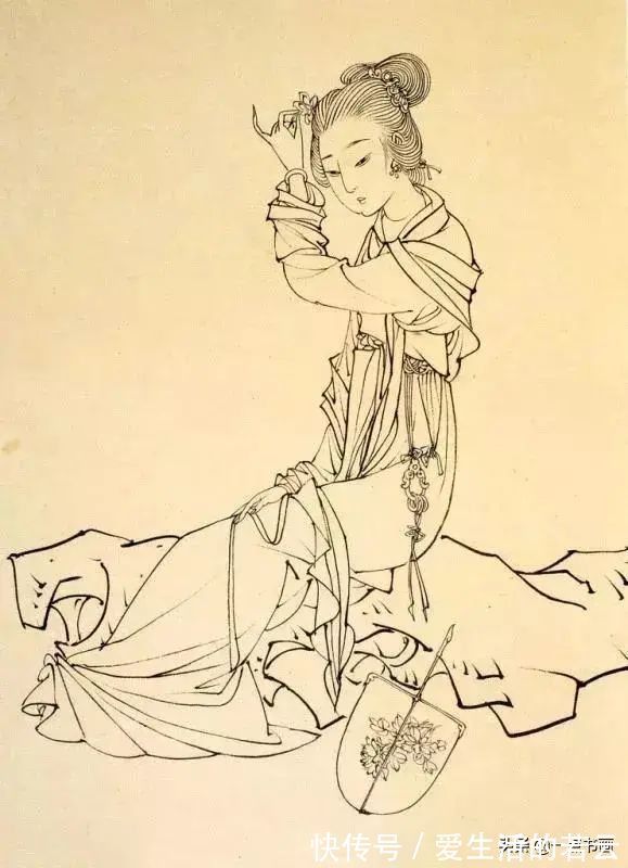 基本功@他的白描被评为“当代第一”,画仕女独辟蹊径