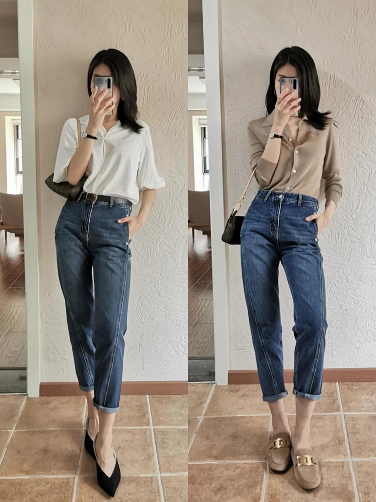 牛仔裤|真会穿的中年女人，衣橱里都有这4种裤子，简约实用又显身高腿长