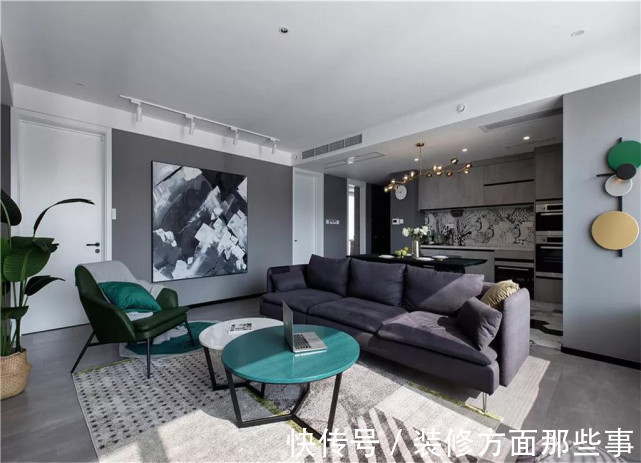 马桶处|136平现代三居室,在黑白灰中加入孔雀绿色点缀确实漂亮
