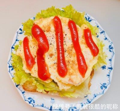 奶油|虾仁厚蛋开放三明治