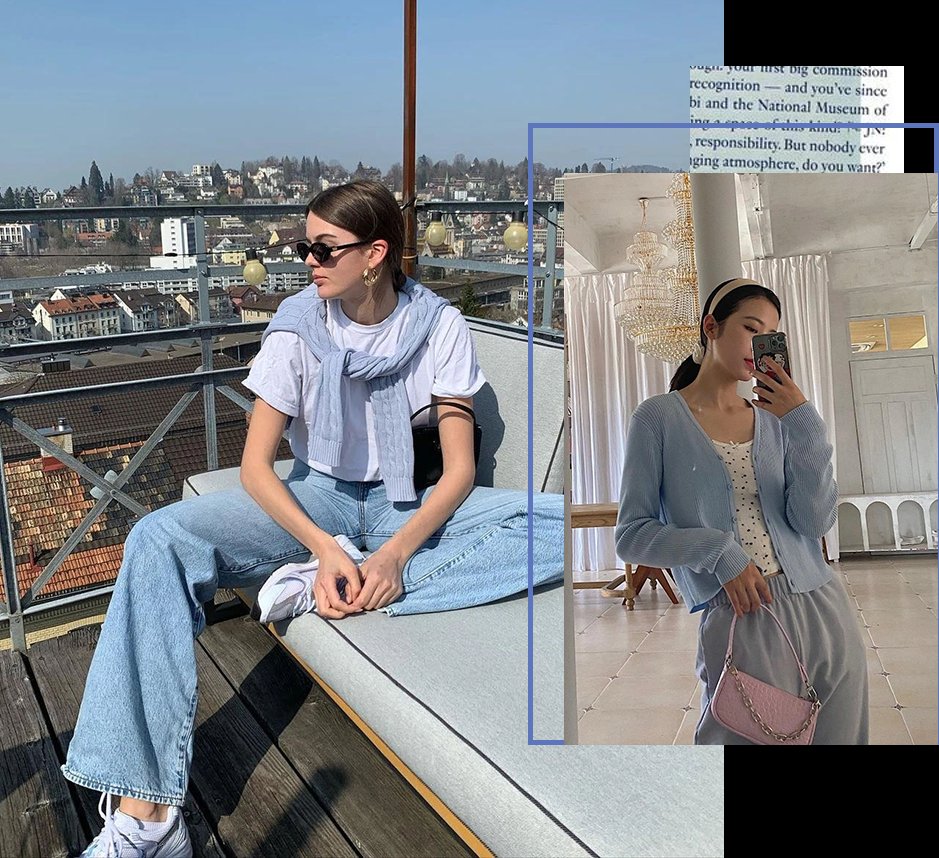 针织衫|今年夏天“雾霾蓝”火了!显白高级不挑人穿,照着穿就对了