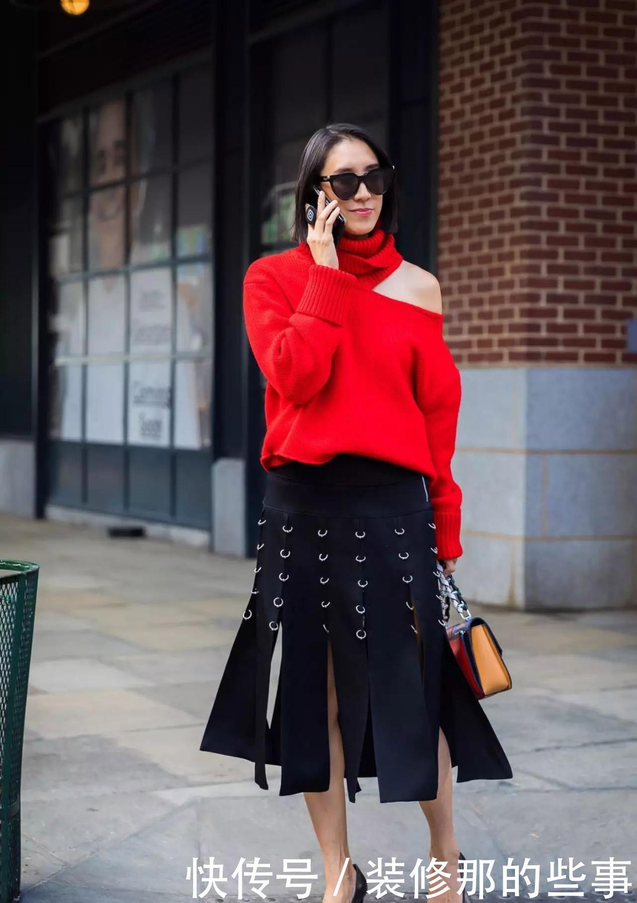 “红毛衣”怎么穿才不俗气?选款搭配都很重要,穿对了美成焦点