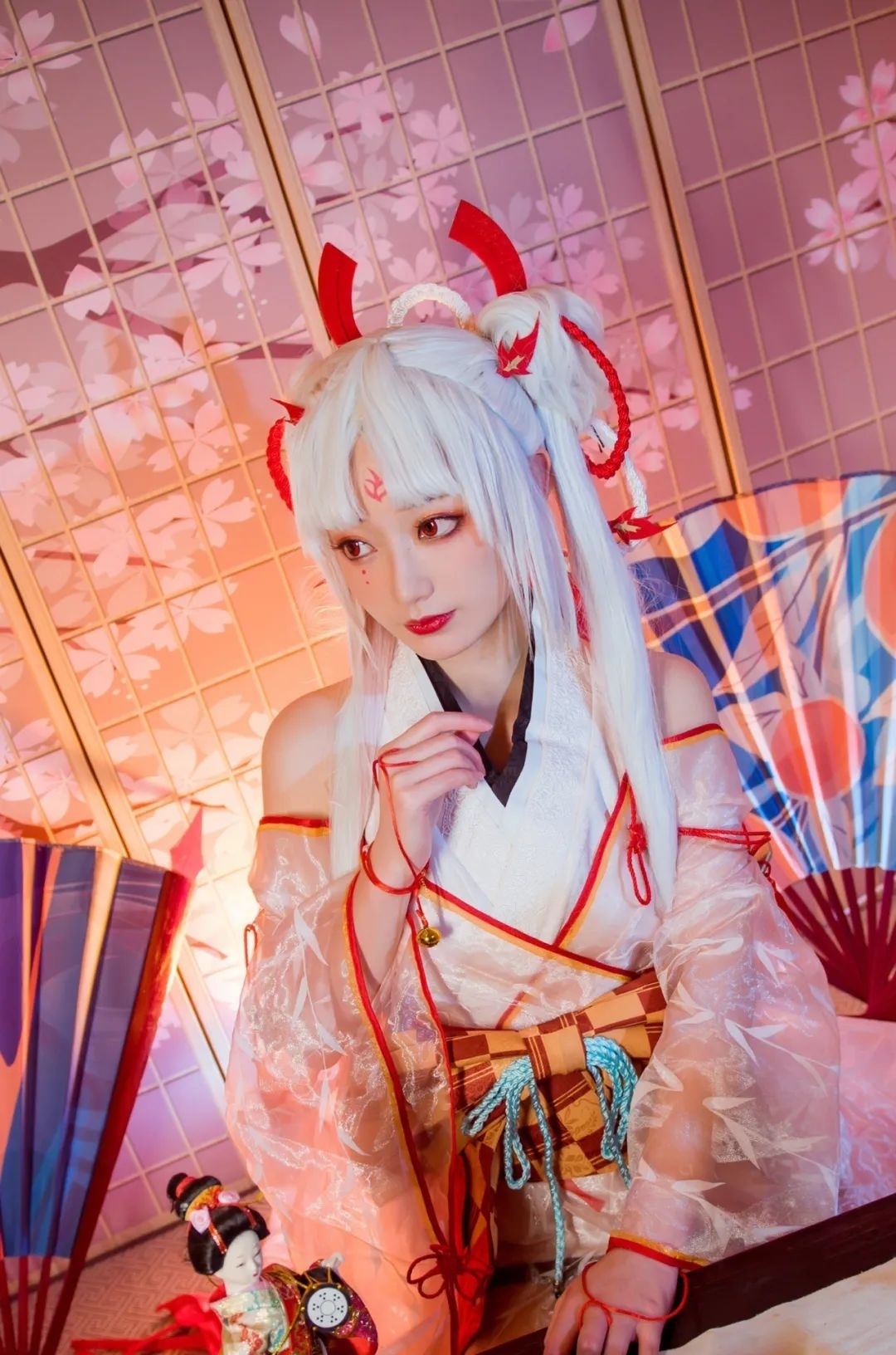 雪憶|cos:陰陽師不知火粉色桃花背景cos正片@桃墨