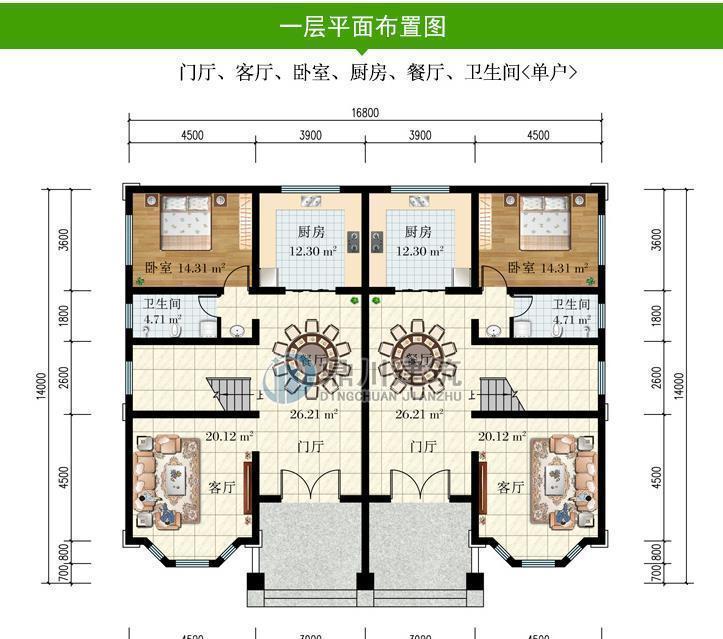 露台|16×14米,双拼三层农村别墅,每户6间卧室,兄弟和睦人人羡慕