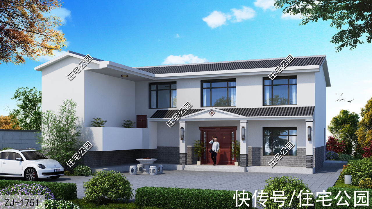 新中式|农村建房,推荐这套新中式别墅给你,大卧室大厨房一应俱全