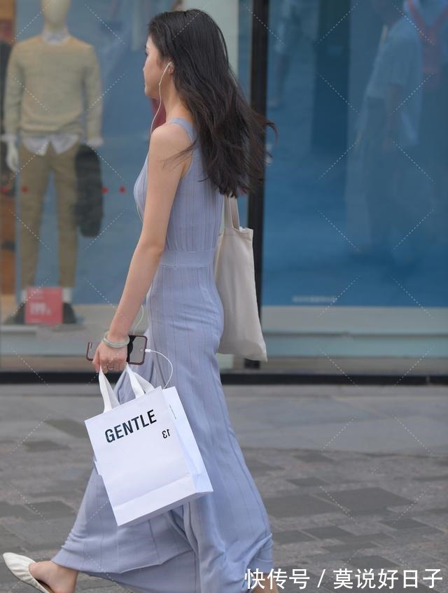 性感 雾霾蓝针织长裙,时尚大气,成熟性感超长连衣裙!