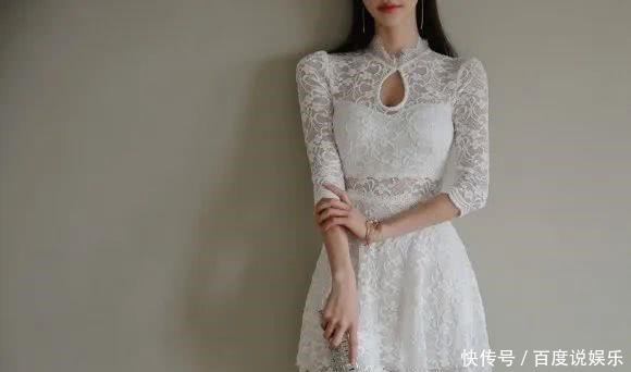 卷叶|美女鉴赏:苔丝风铃卷叶纯色幽雅小洋裙