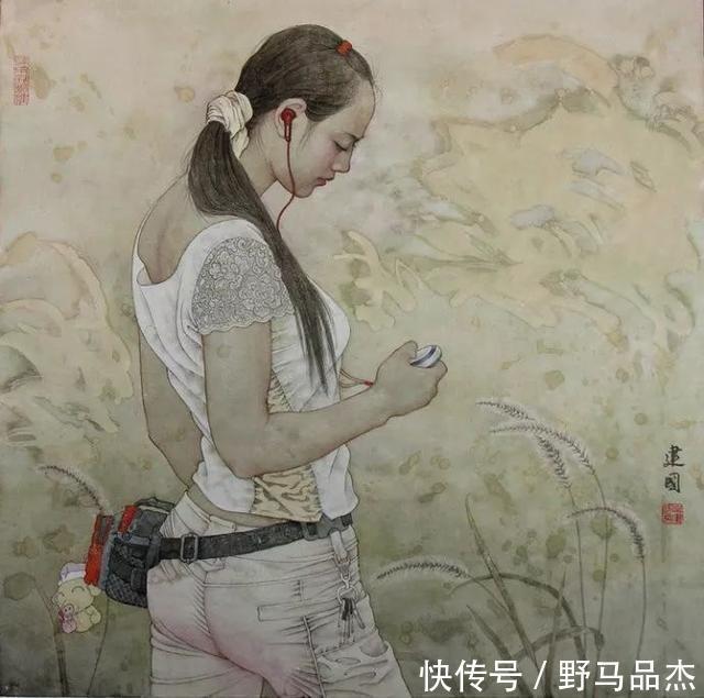 晚风|中国著名画家桑建国工笔人物画作品欣赏