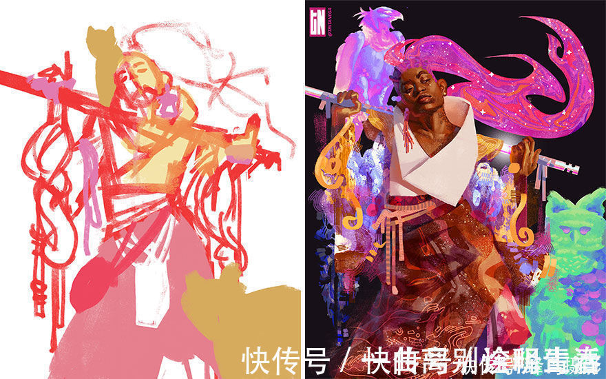 艺术家们@27个初稿与成品对比照,前后差距太大,网友:这是同一副画吗