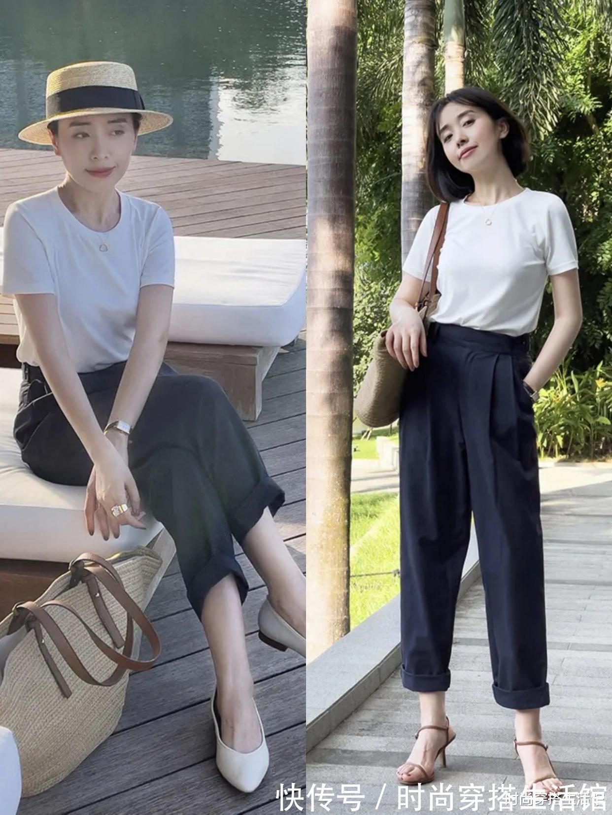 女人味|T恤下面不一定配裙子,今年流行这样穿,优雅知性,很有女人味