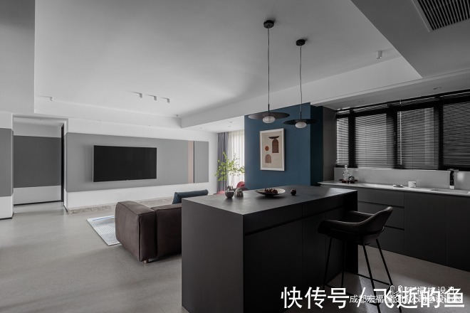 蓝色彩|来看46万130平米三居室现代简约风是什么样子的