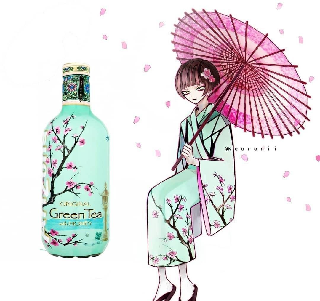 可口可乐|画师绘制饮料拟人化,草莓汽水是银发小哥哥,绿茶是女装大佬
