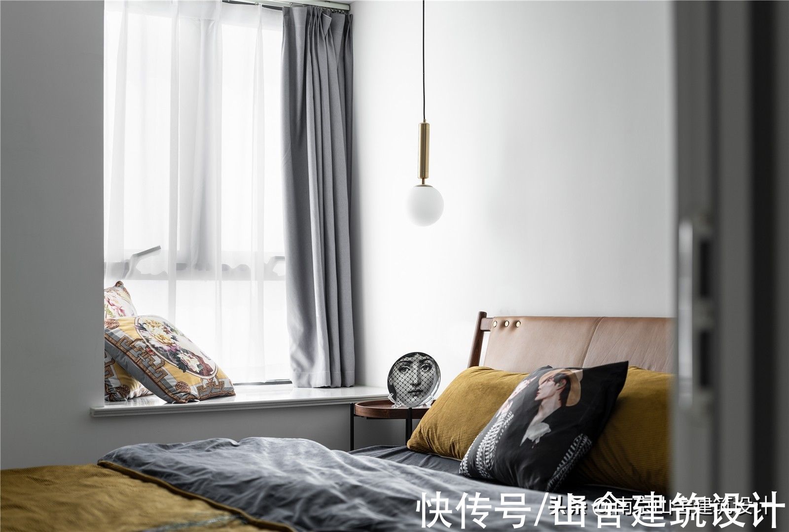 纱帘|现代灰遇上复古绿，混搭出的有色之家