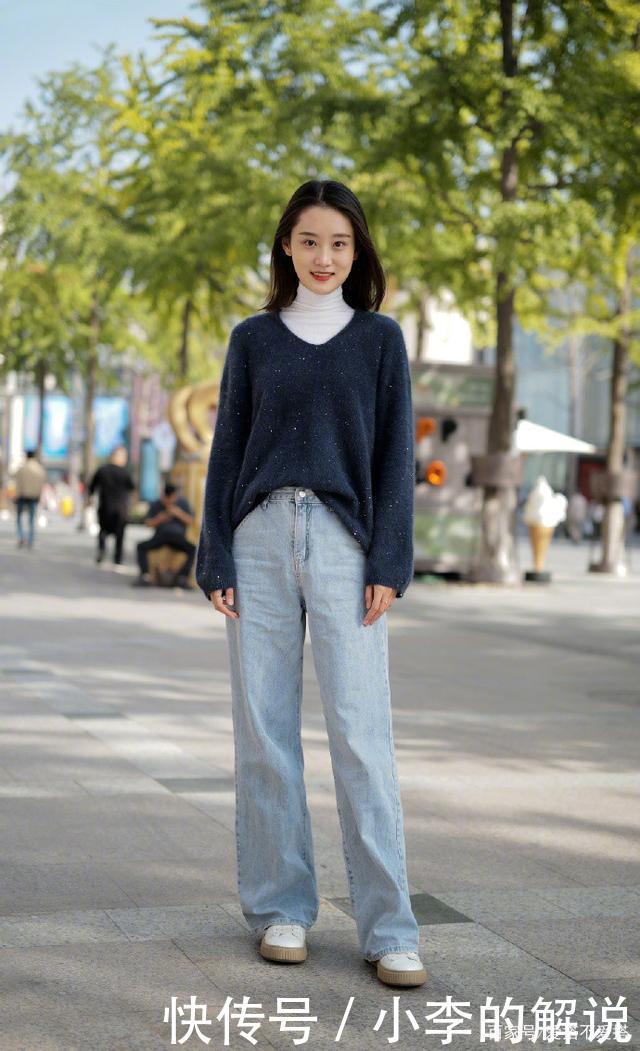 女人再懒也少用阔腿裤配卫衣，现流行“毛衣+阔腿裤”，保暖好看