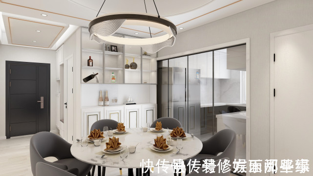 餐厅|120平现代轻奢风,餐厅和厨房有足够的收纳空间不凌乱