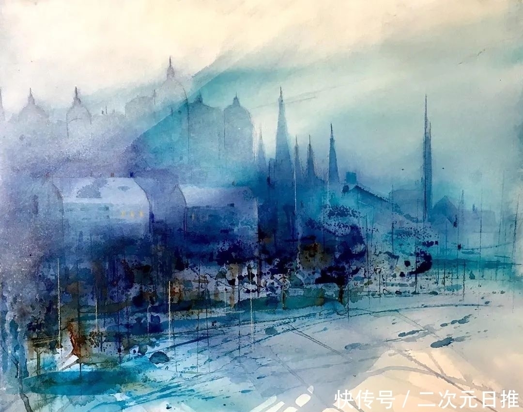 水彩画!空灵的水彩画,在抽象与写实间徘徊,把城市变得像梦境一般
