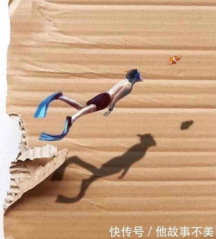 美的眼睛&她捡来几个“烂纸箱”,画上游泳的小人,瞬间变成了艺术品