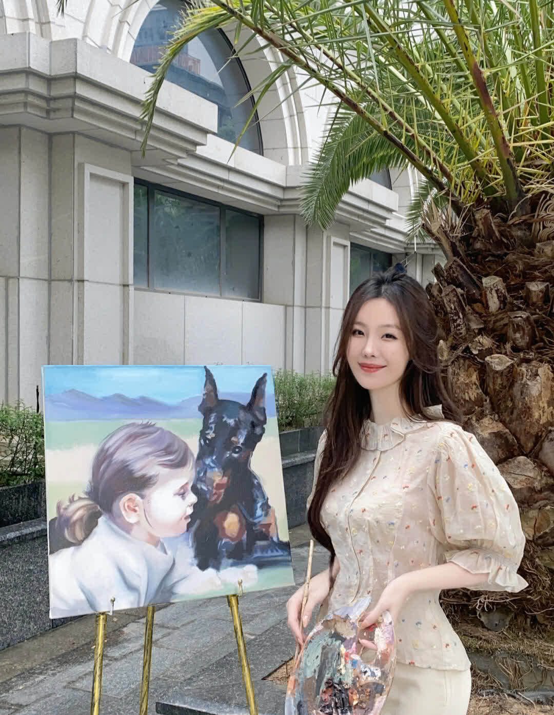 油画!美女户外画治愈系油画, 人美还多才多艺, 真是心动的感觉