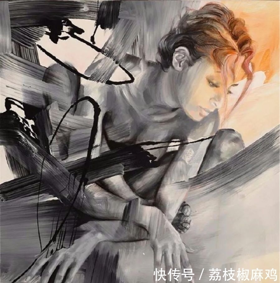 笔触$粗犷的笔触诠释女人另类的柔美与性感,让视觉炸裂的大触油画神作