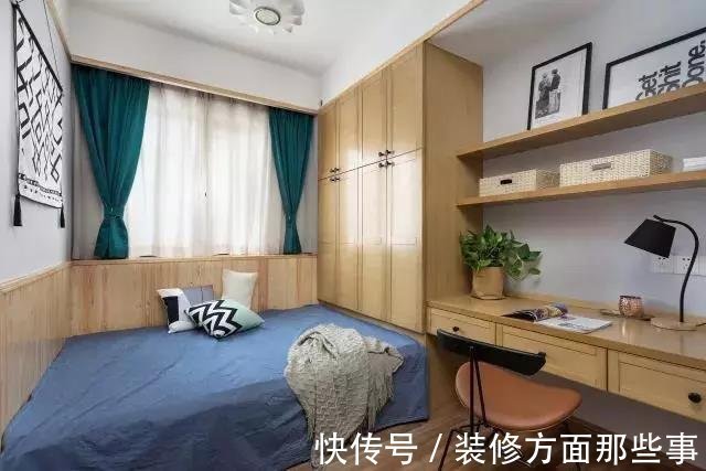 卧室|65平现代风小户型设计，书桌和置物台设计充分利用了空间