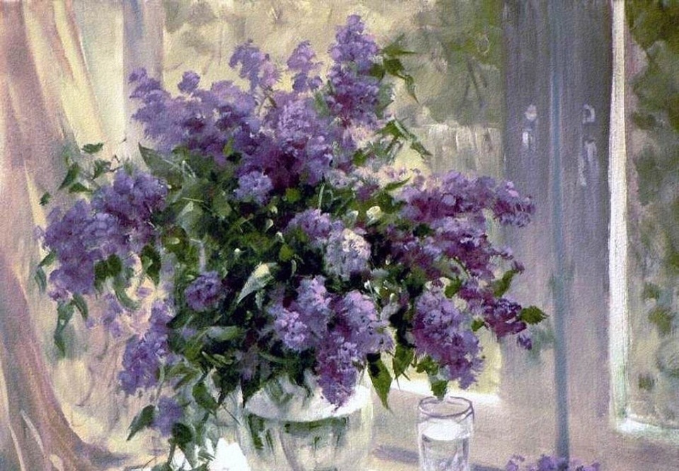 鉴赏#这组丁香花画的很漂亮，俄罗斯艺术家油画静物花卉作品鉴赏