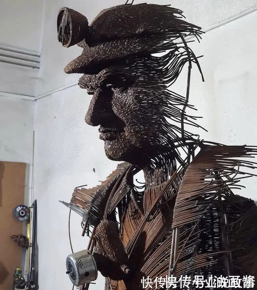 雕塑家#他用钢丝“画”出立体的人物肖像,看完作品后,让人赞叹不已