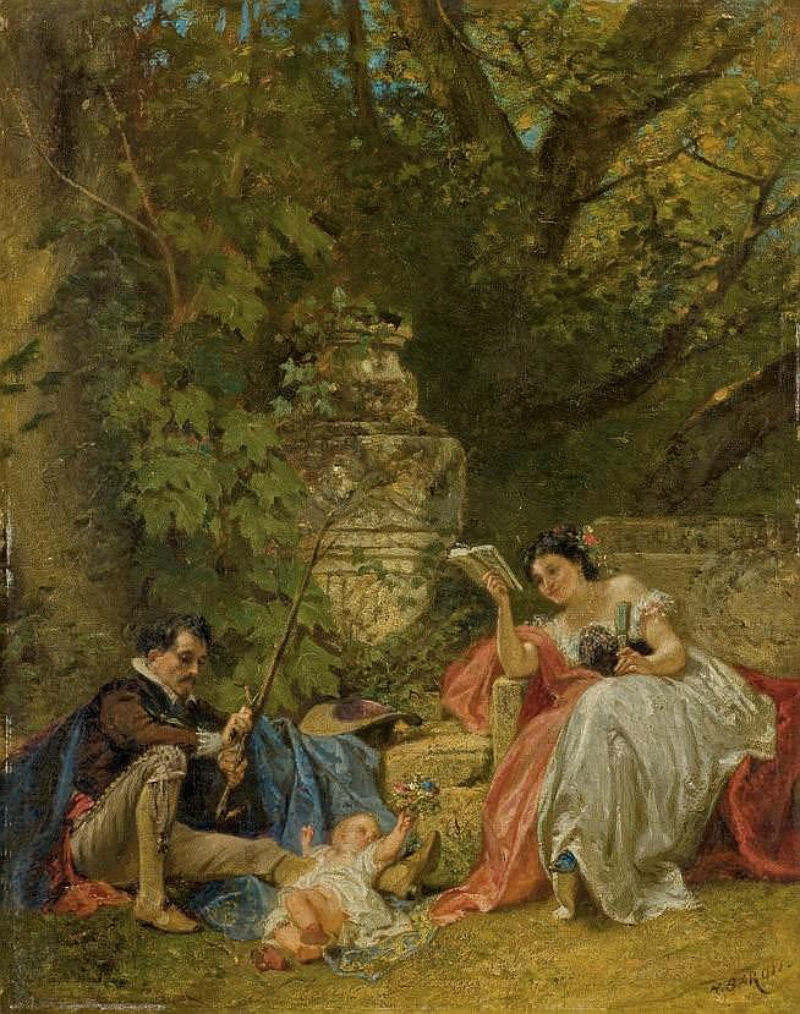 安托万!法国画家亨利·查尔斯·安托万·男爵嬉闹的生活人物油画