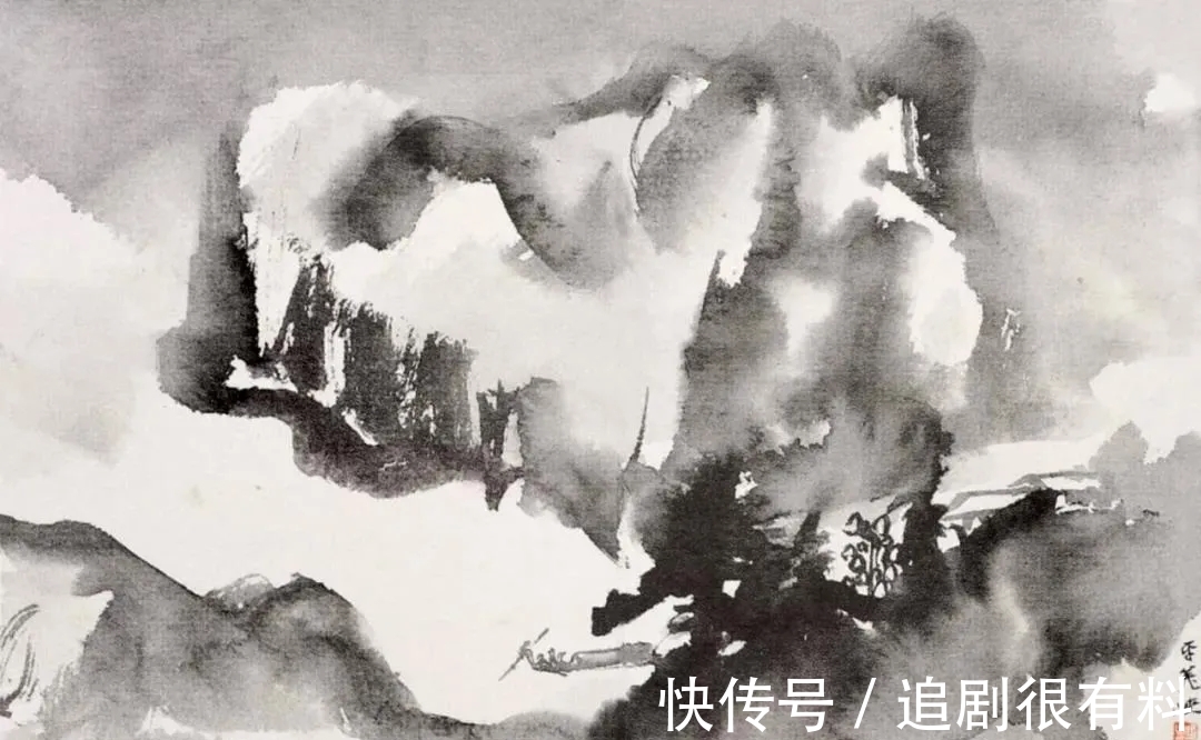 泼墨&张大千12开泼墨小品山水画,少见、难见!