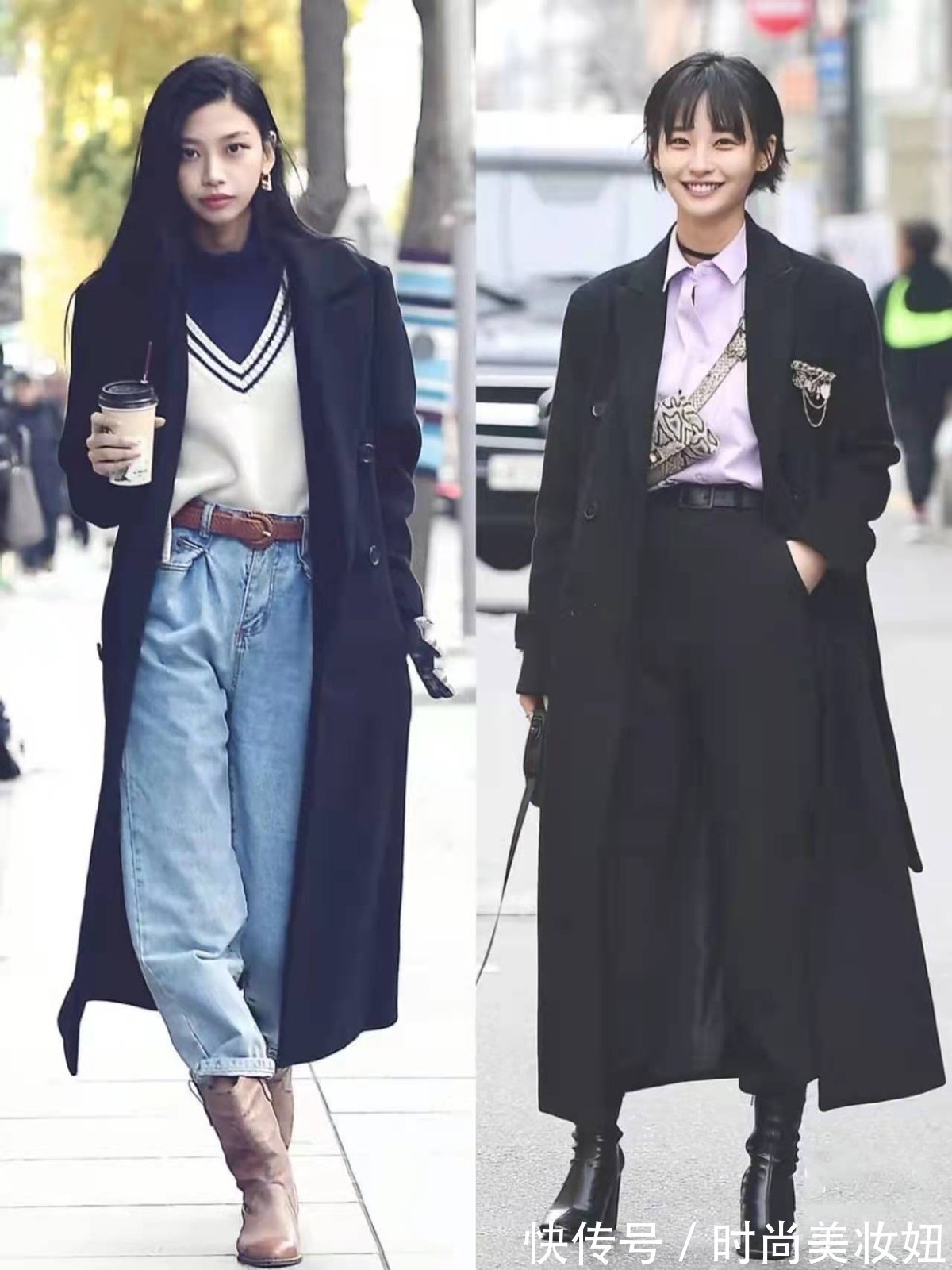 格纹 真正时髦的女人,大衣都不配打底裤,看韩国女生的穿搭就知道