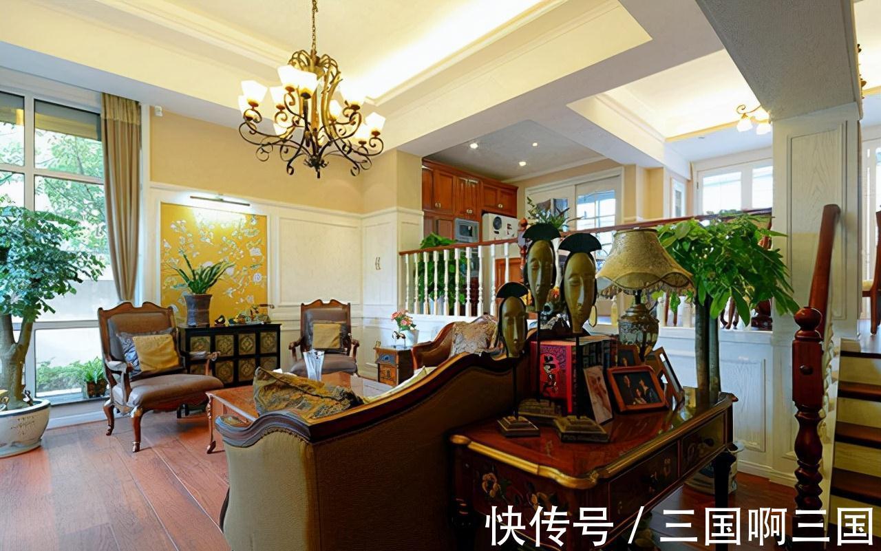 空间|美式别墅的独特韵味，客厅没有电视也很美，复古和浪漫并存