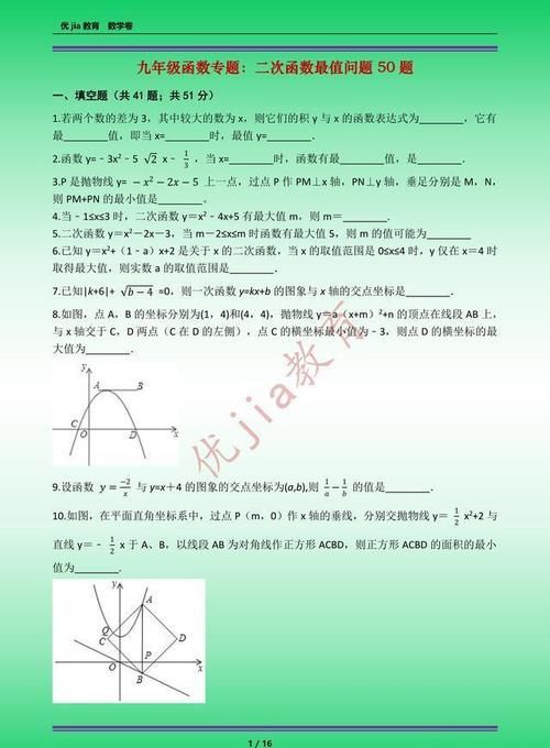 专题|中考专题：函数最值问题50题专题冲刺（图片版）附答案