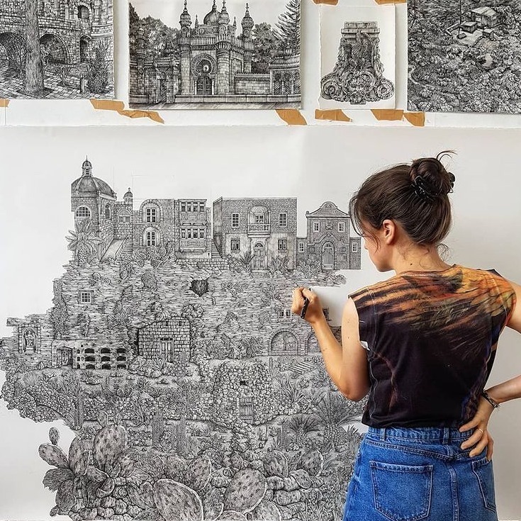 她的手#全球最抠女画家,用针管笔惊艳世界,这细节和线条让人惊叹不已!