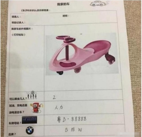 幼儿园作业画自家车标，没车的怎么办？宝妈机智回应