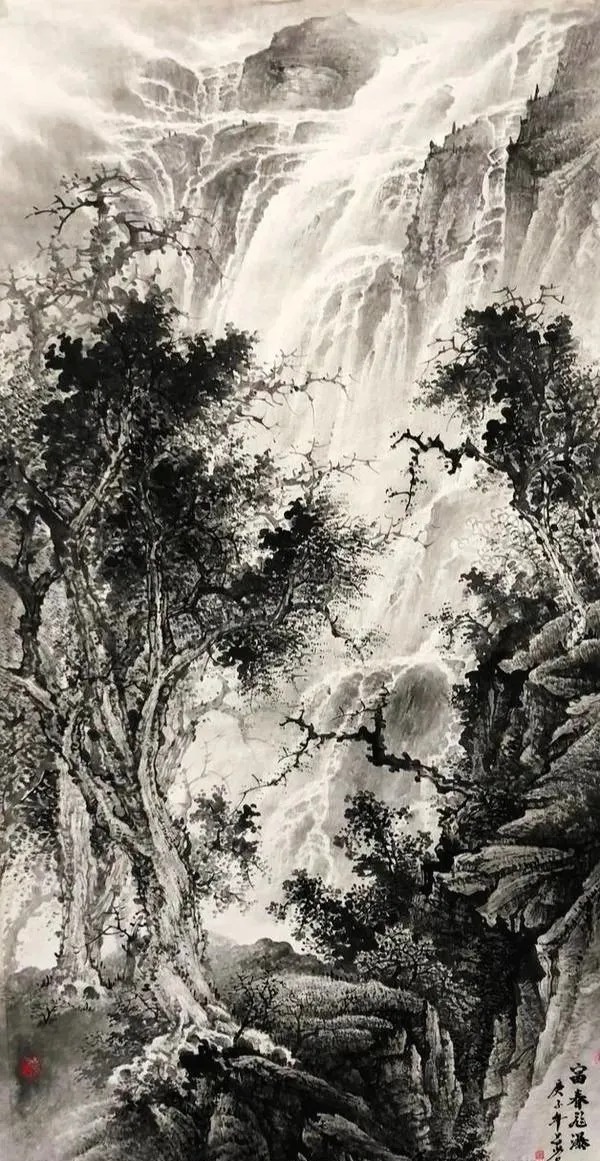 吕少华|“飞流直下三千尺,疑是银河落九天”!这水墨山水,绝了!